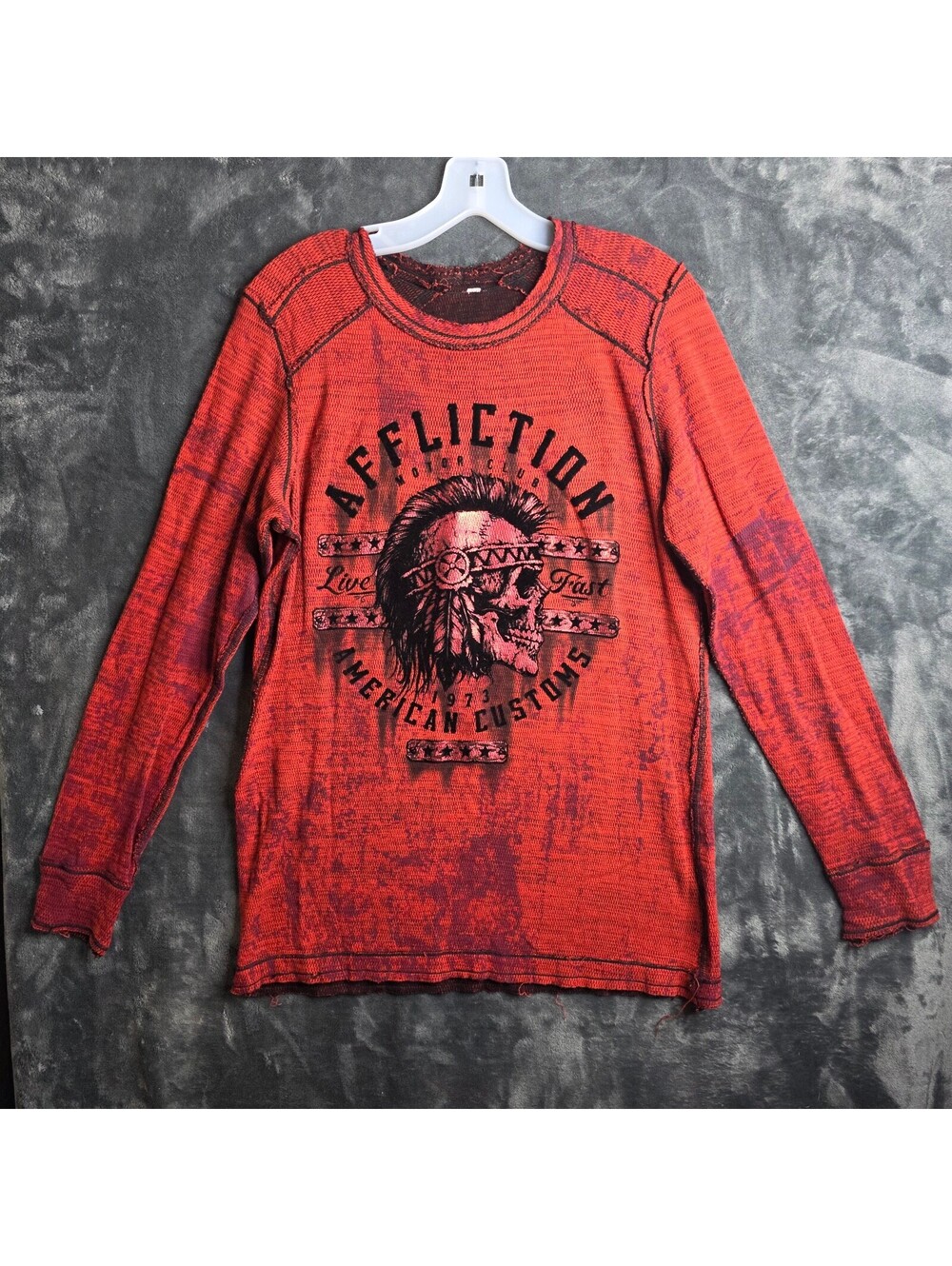 Affliction Y2K Reversible American Customs Live Fast Red Longsleeve Mens Medium